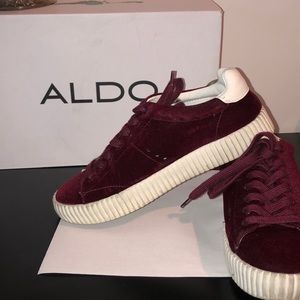 Burgundy velvet sneakers